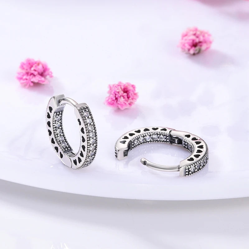 Genuine 925 Sterling Silver Love Feather Earrings Fit Original Charms Hoop For Women Girls Stud Earring Fine Jewelry Gifts Pi-Mart
