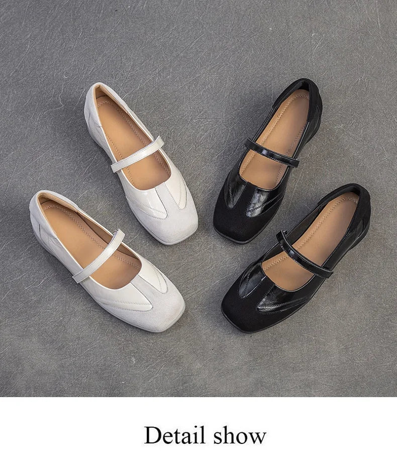 DRKANOL 2026 Women Genuine Leather Flat Shoes Summer Shallow Sheepskin Hook And Loop Casual Loafers Ladies Low Heel Single Shoes Pi-Mart