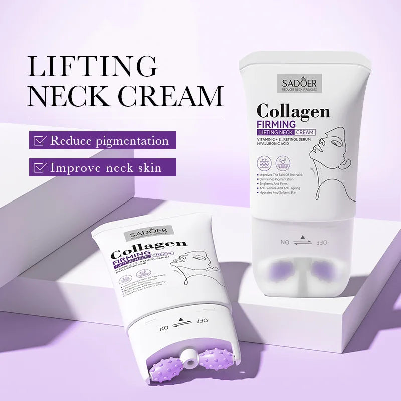 SADOER Collagen Firming Neck Cream Lifting Moisturizing Brightening Message Roller Neck Beauty Cream Necks Skin Care Products Tri Light Beauty