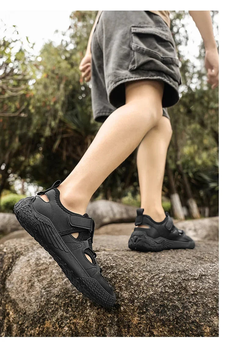 Large Size Sandals for Men, 2026 New Style, Trendy, Versatile, Casual Sports Sandals, Soft-Soled Hollow Beach Shoes for Men Pi-Mart