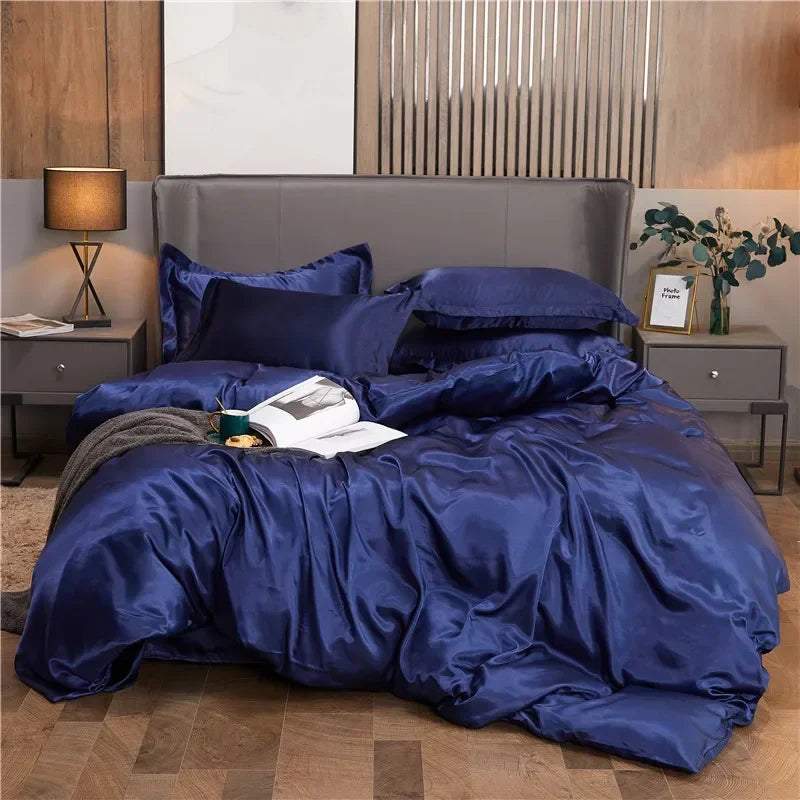 Luxury Rayon Satin Duvet Cover Queen High Quality King Size Smooth Quilt Cover Solid High End Single Double Comforter Cover Pi-Mart