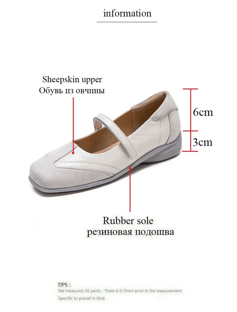 DRKANOL 2026 Women Genuine Leather Flat Shoes Summer Shallow Sheepskin Hook And Loop Casual Loafers Ladies Low Heel Single Shoes Pi-Mart