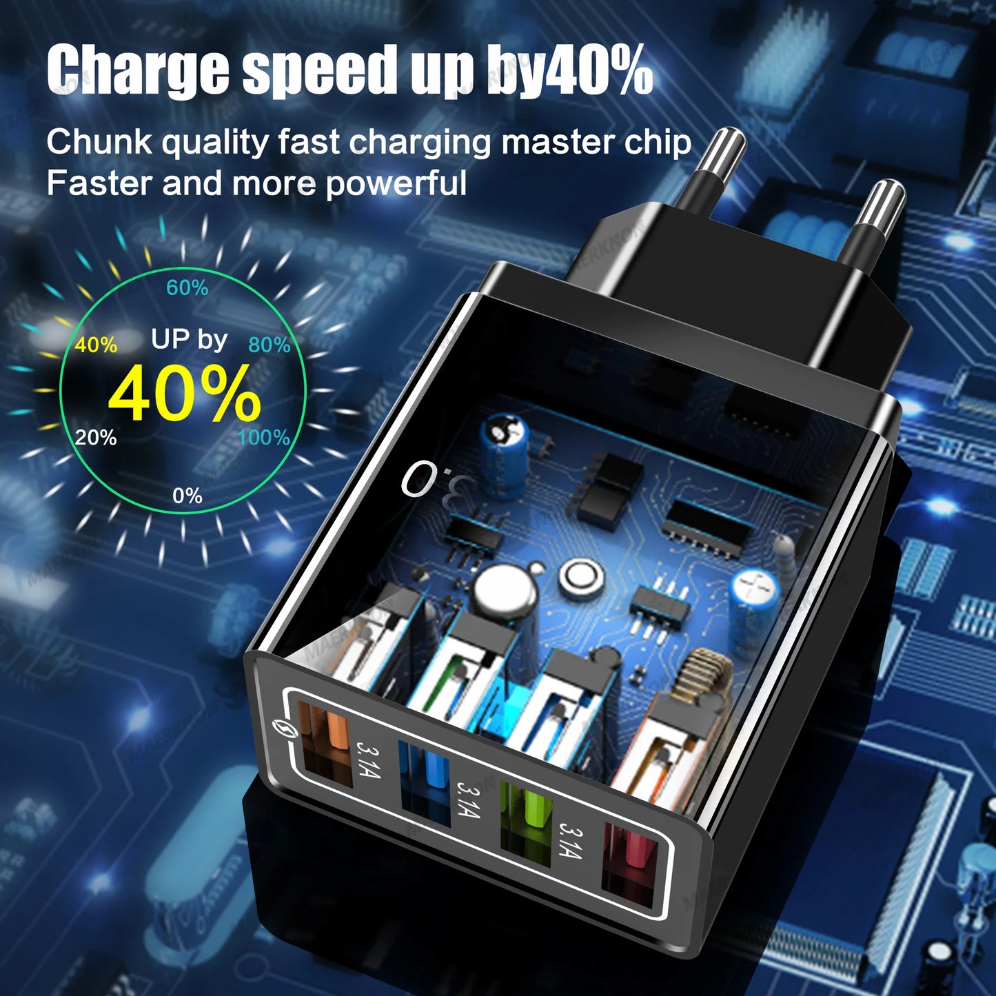 3A USB Charger 4 Ports USB Quick Charge 3.0 EU US Plug For iPhone Samsung Xiaomi Poco Fast Charging Mobile Phone Charger Adapter Pi-Mart