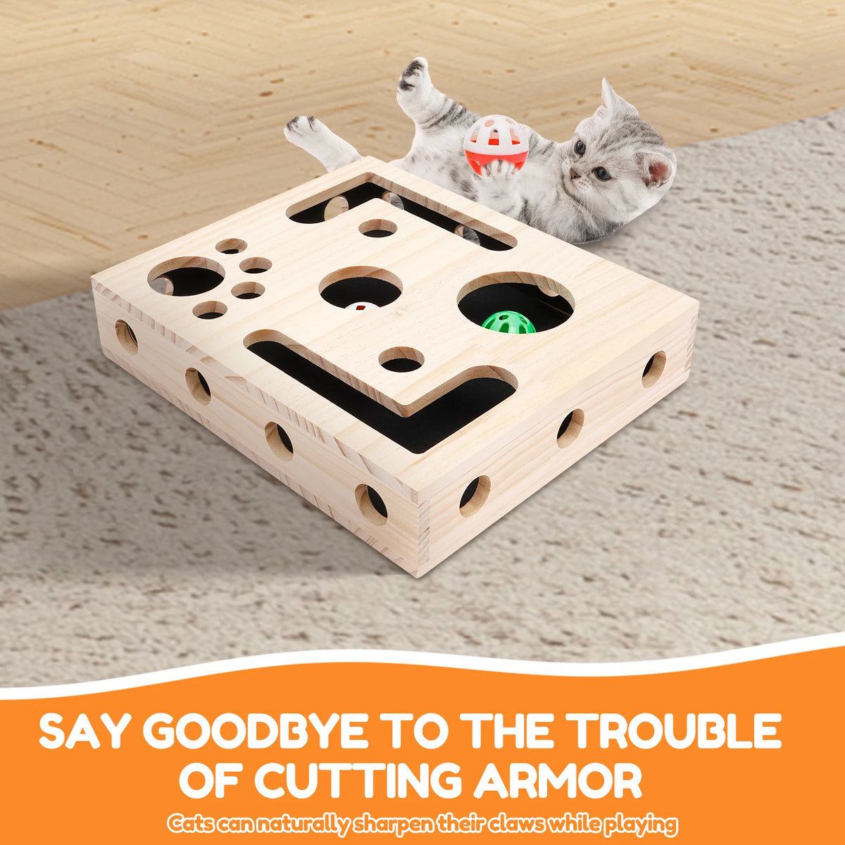 Cat Nail File Box Toy with Bell Ball and Sandpaper Inside Cat Scratch Puzzle Play Nail Care Interactive Pet Toy Stress Free Pi-Mart