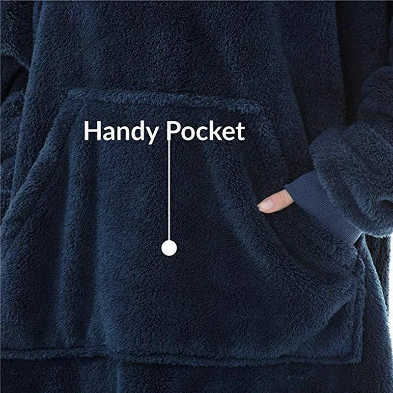 Winter Warm Unisex Double-faced Fleece Hooded Sweatshirts Casual Loose Long Thicken Pocket Pullover Batwing-sleeved Home Clothes LadyShow.Store
