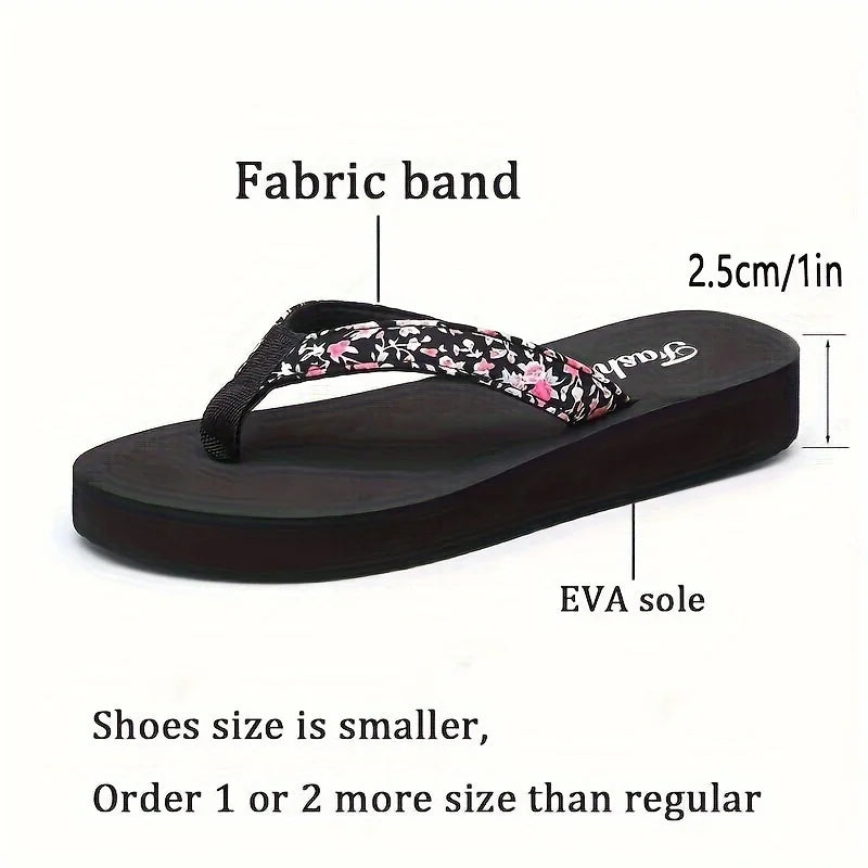 1pc Women's Flower Pattern Fashion Flip Flops Non-slip Lightweight Beach Platform Slippers Women's Footwear Breathable Open Toe Pi-Mart