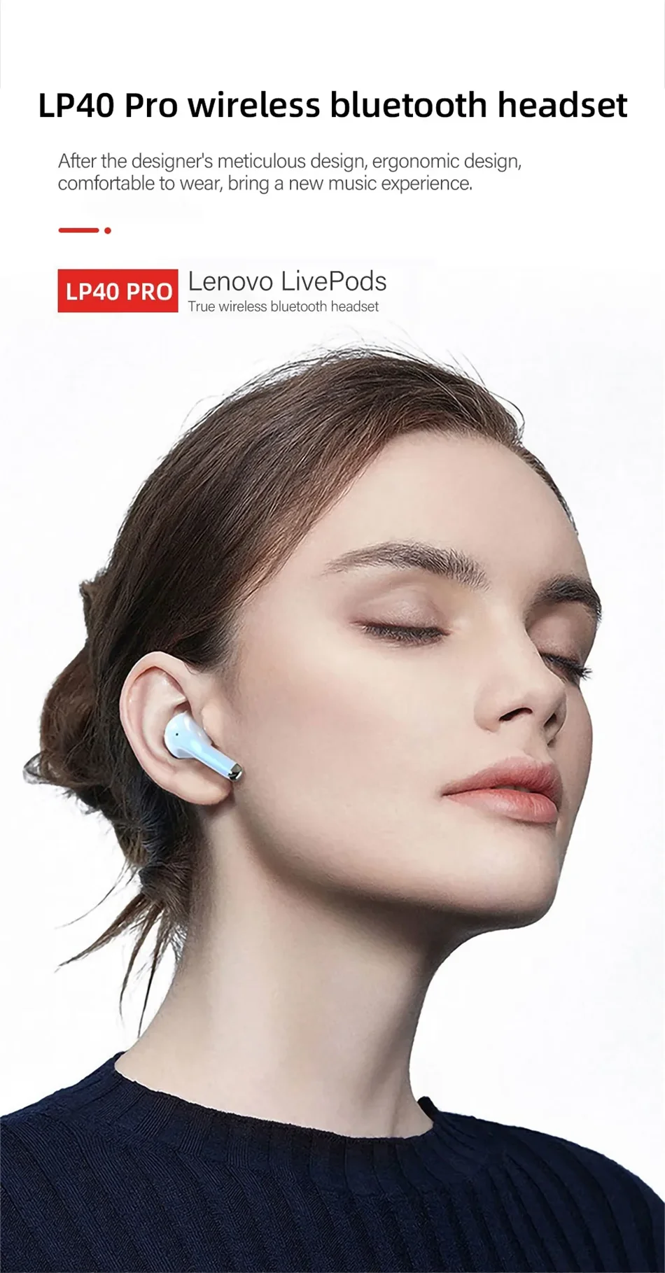 Lenovo LP40 Pro TWS Bluetooth 5.4 Wireless Headphones HiFi Stereo Earphones Gaming Sports Touch Control HD Call With Mic Earbuds Pi-Mart