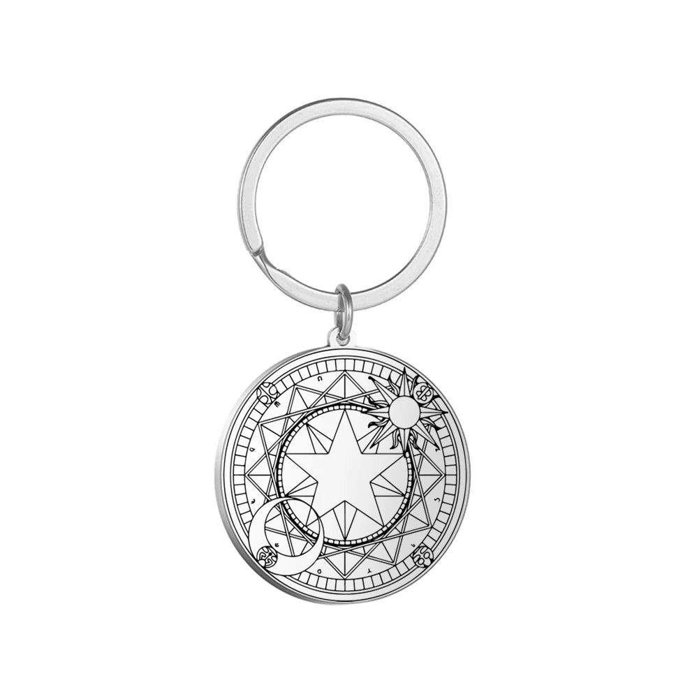 Dawapara Protection Secret Seal of Solomon Pendant Keychain Witchcraft Hexagram Wealth Fortune Amulet Stainless Steel Jewelry Pi-Mart