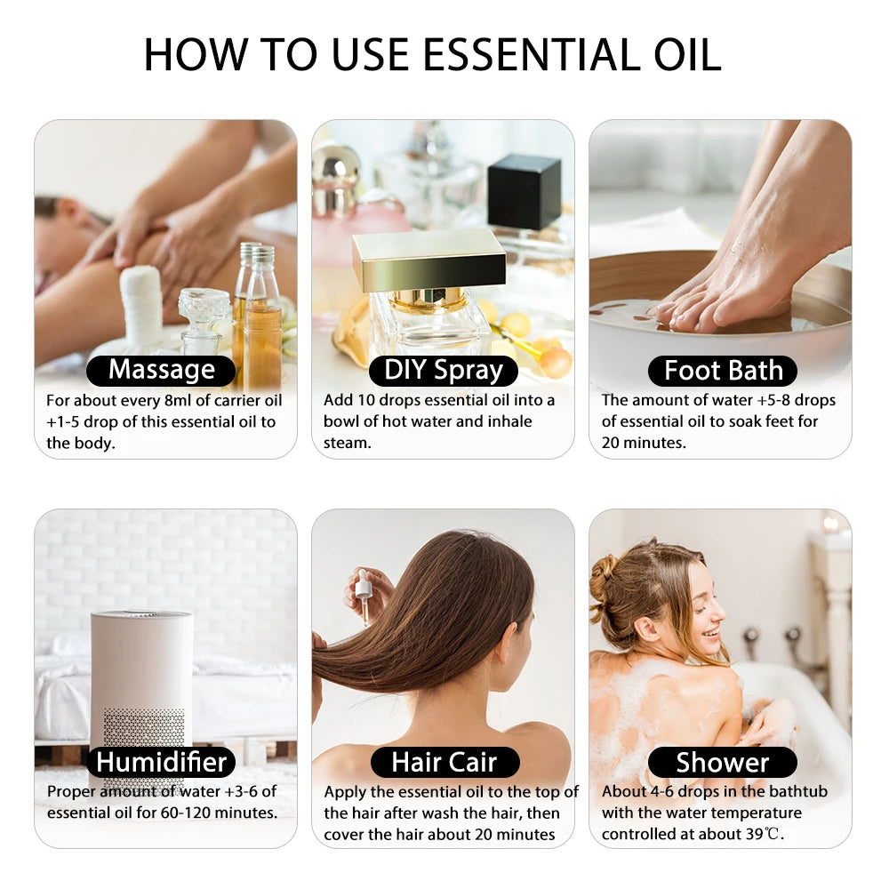 100ML Pure Natural Essential Oils Diffuser for Skin Care Rose Orange Lemon Lavender Rose Geranium Chamomile Avocado Aroma Oil Pi-Mart