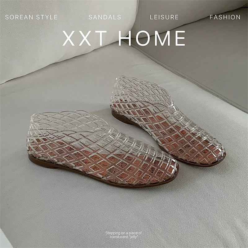 XIXITIAO Women's Sandals Fashion Openwork Sandals Summer Comfortable Anti-slip Flat Jelly Shoes Hollow Outdoor Slip On Footwear LadyShow.Store