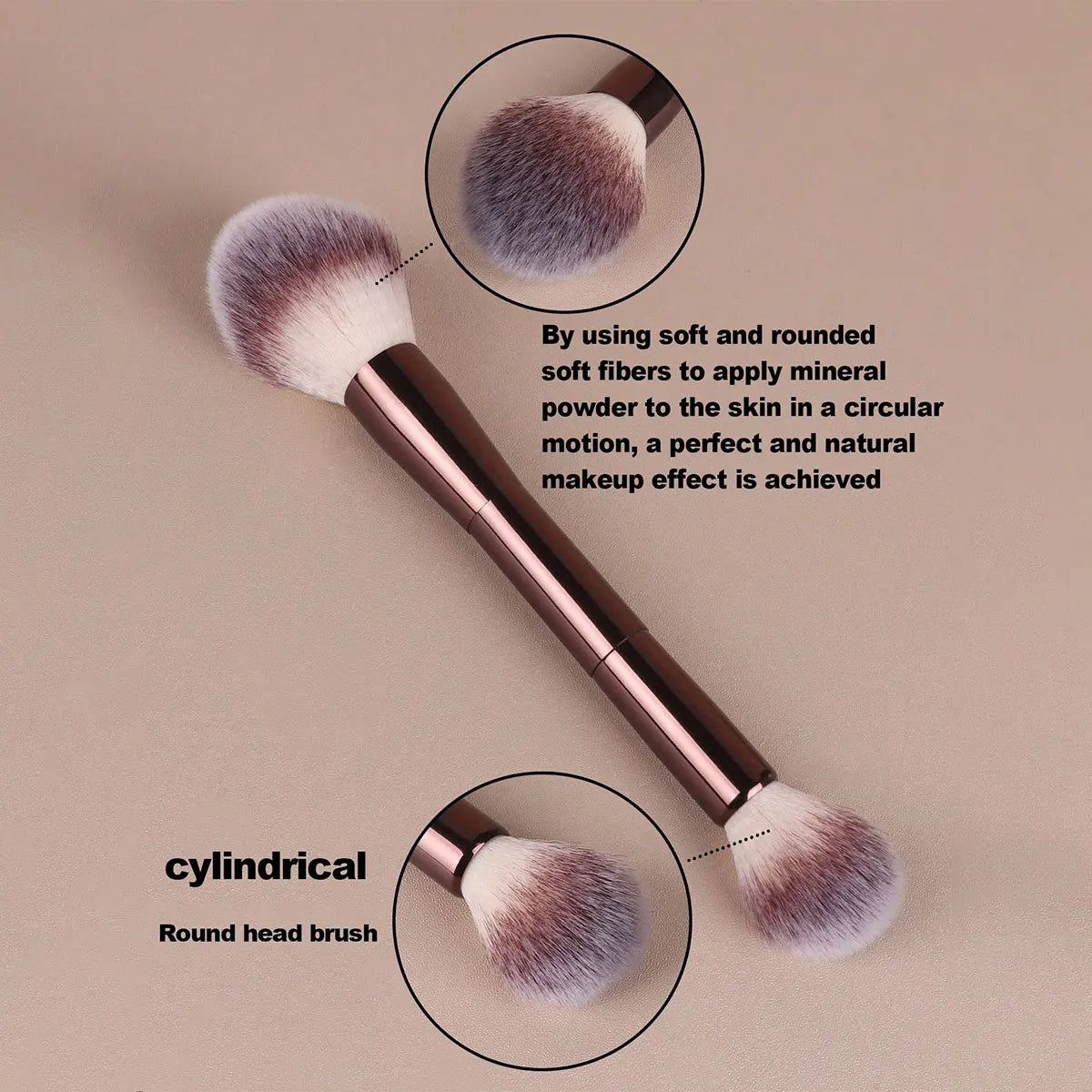 7pcs Professional Makeup Brush Set, Includes: 4pcs Dual-Ended Face Brushes, 1pc Angled Brush, 1pc Short Handle Foundation Brush, Tri Light Beauty