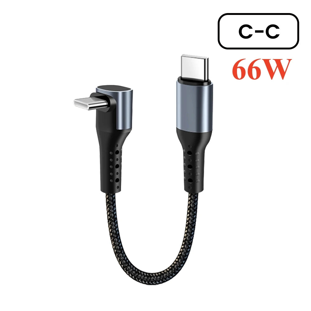 Crouch 90 Degree Short Cable USB Type C To Type C 6A 66W Fast Charge 25CM 50CM Power Bank USB C Cable For iphone Huawei Xiaomi Pi-Mart