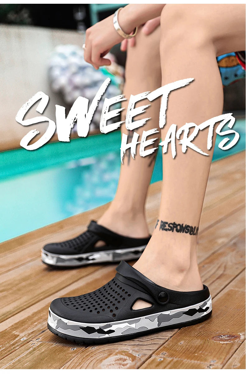 Men's summer casual hole shoes non slip lightweight breathable Two wearing men's sandals fashion comfort beach shoes slippers Pi-Mart