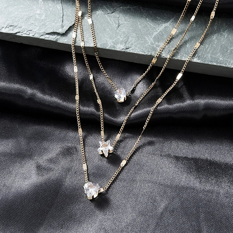 Trendy Zircon Pendant Necklace For Women Multilayer Chain Choker Fashion Female Party Shiny Jewelry Gift Pi-Mart