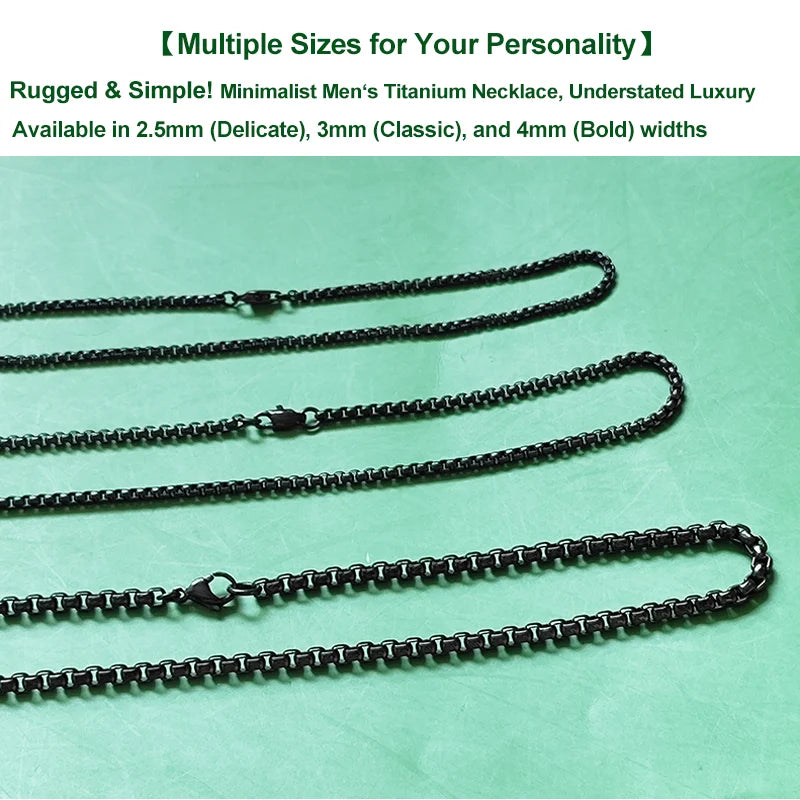 Pure Titanium Black Round Box Link Chain Necklace - 2.5/3/4mm Fashionable Gift Accessory Pi-Mart