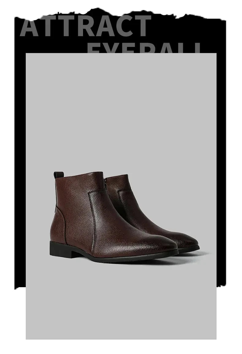 Winter New Men Business Boots Black  Red Simple Slim Fit Soft Leather Boots Casual and Fashionable Chelsea Boots 38-46 Men Boots Pi-Mart