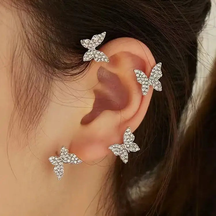 2PCS Fashionable and Exquisite Butterfly Ear Clip, Non Perforated Women's Shiny Earrings, Wedding Party Jewelry Gifts Pi-Mart