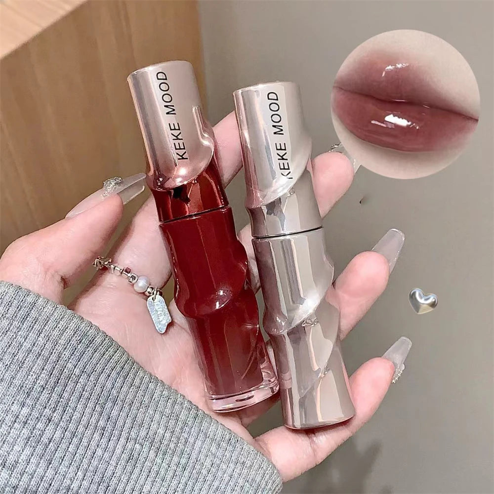 Crystal Nude Gray Glossy Lip Stain Mirror Korean Lip Glaze Sheer Nude Glitter Lip Tint Watery Shine Plumping Lipgloss Cosmetics Pi-Mart