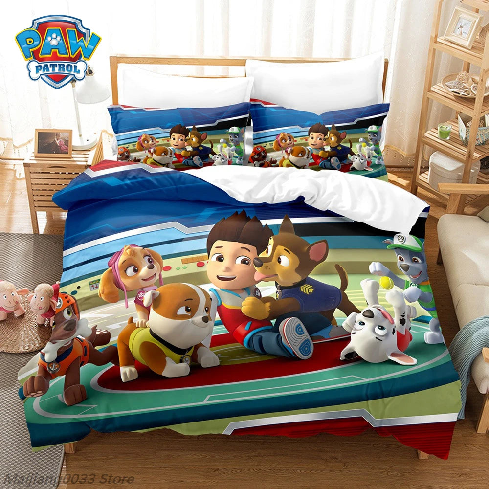Paw Patrol Cute Puppy Duvet Cover Set, Cartoon Anime Quilt Cover with Pillowcase, Soft Bedding, Bedroom Decor Gift for Kids Pi-Mart
