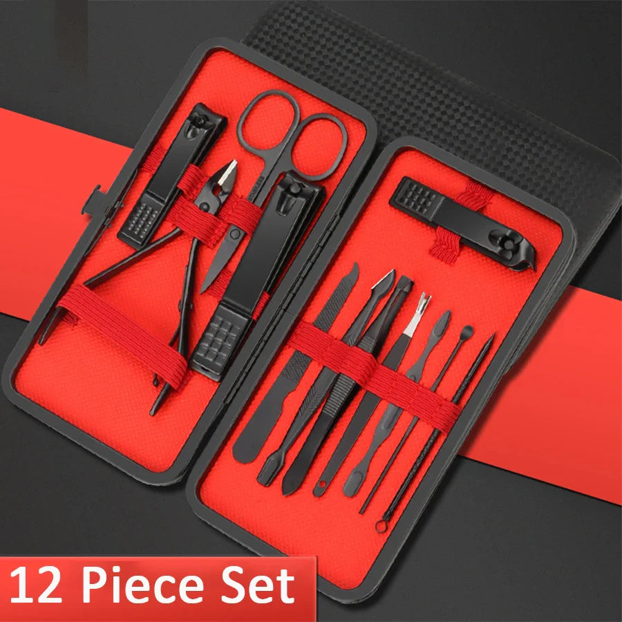 7/10/12/18/20/24PCS Set Professional Manicure Set Kits Stainless Steel Fingernail Toenail Clippers Set with Leather Portable Tri Light Beauty