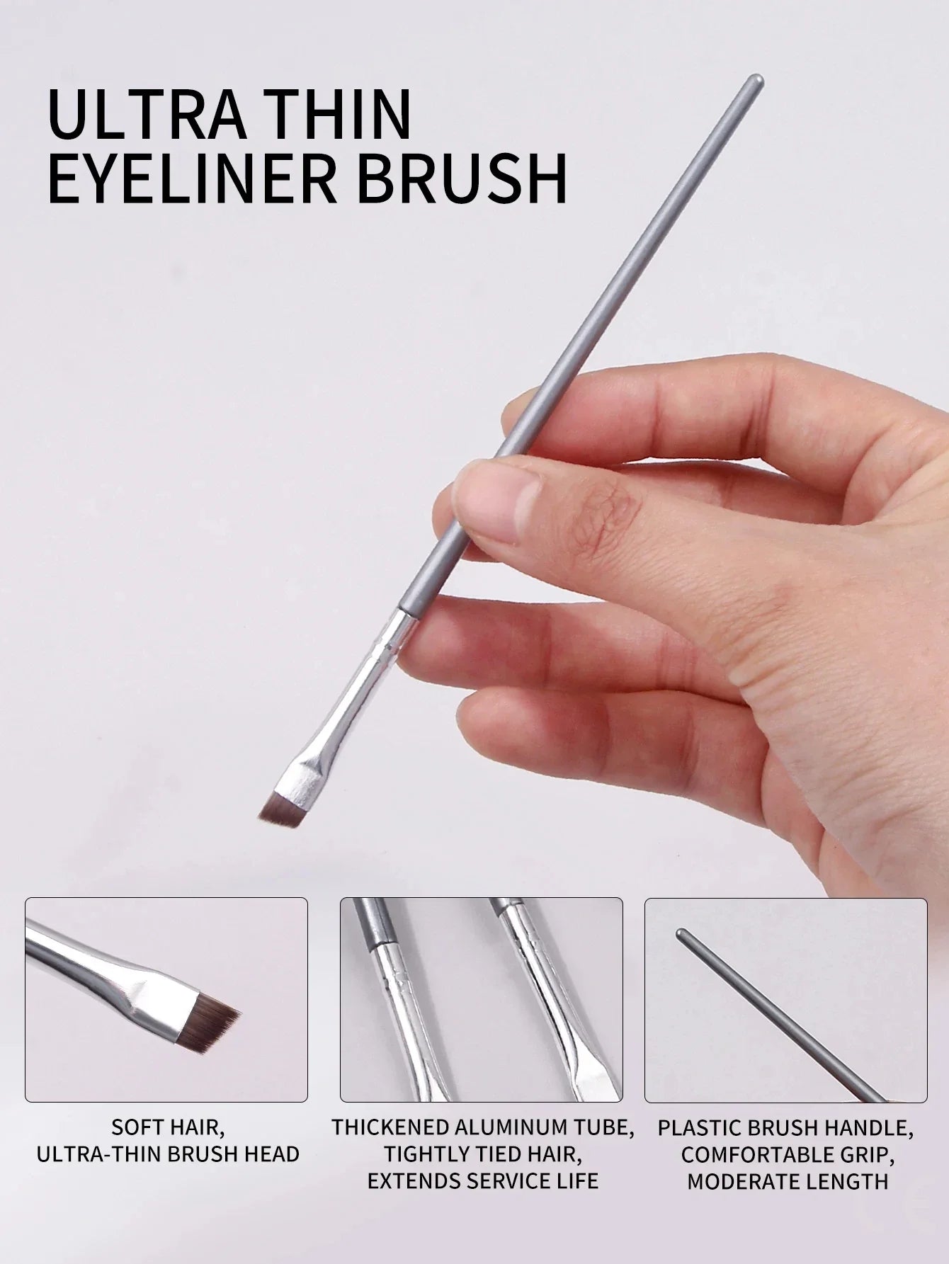 12pcs silvery Super Thin Blade Eyeliner Brush & Soft Makeup Brush Set, Portable Eyebrow Brush & Multipurpose Cosmetic Tool Tri Light Beauty