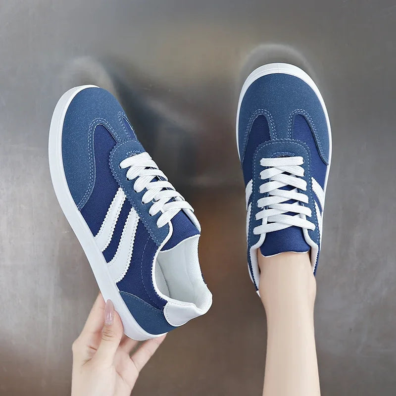 Women Tennis Sneakers Flats Ladies Fashion Mixed Colors Lace-up Vulcanized Shoes Spring Autumn Woman Outdoor Trainers Footwear Pi-Mart