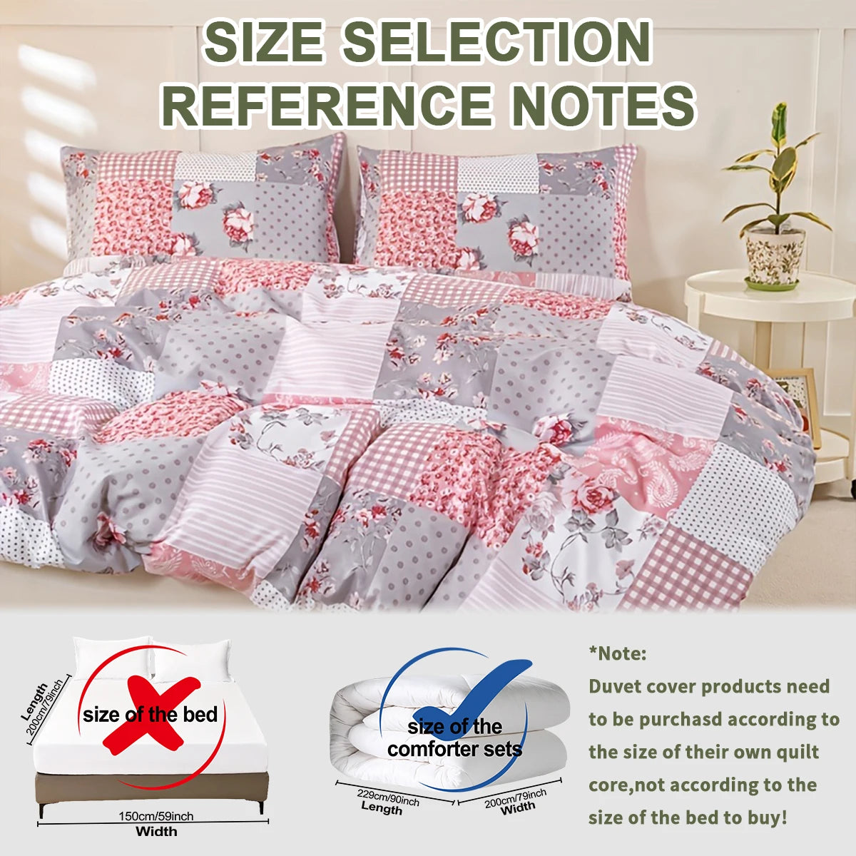 3pcs Splicing floral Pattern Duvet Cover Set, Soft Skin-Friendly Bedding Set Includes 1 Duvet Cover And 2 Pillowcases Pi-Mart