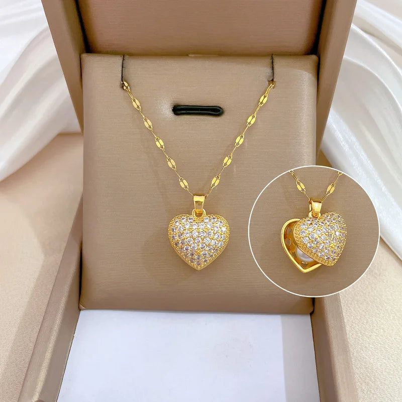 ZAKOL Korean Light Luxury Shell Pearl Necklace For Women Micro Inlaid Zircon Love Heart Moon Choker Wedding Jewelry Pi-Mart