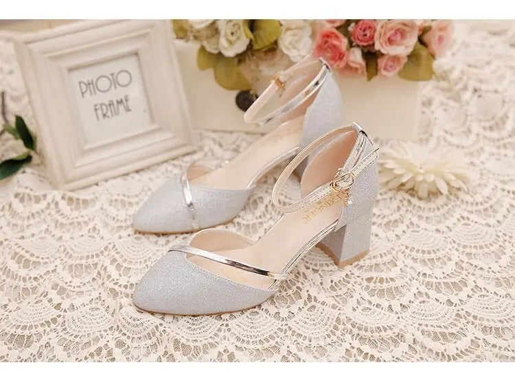 Fashion Spring and Summer Black High-heeled Shoes Women's High-quality Silver Wedding High-heeled Shoes Women's Gold Party Pump Pi-Mart