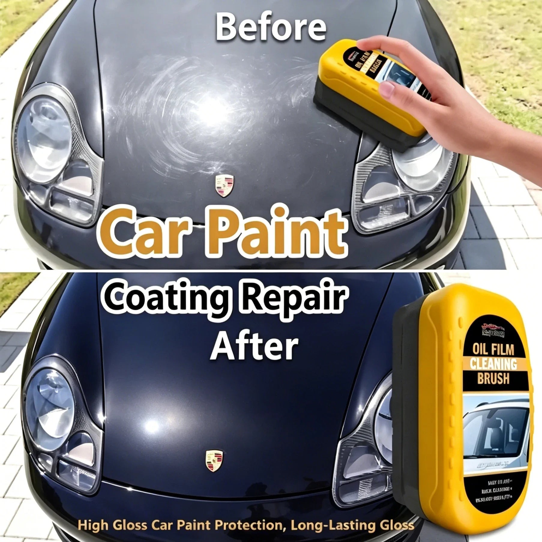 High Efficiency Car Windshield Oil Stain Remover Brush, Clear Bright Auto Glass Oil Film Cleaner LadyShow.Store