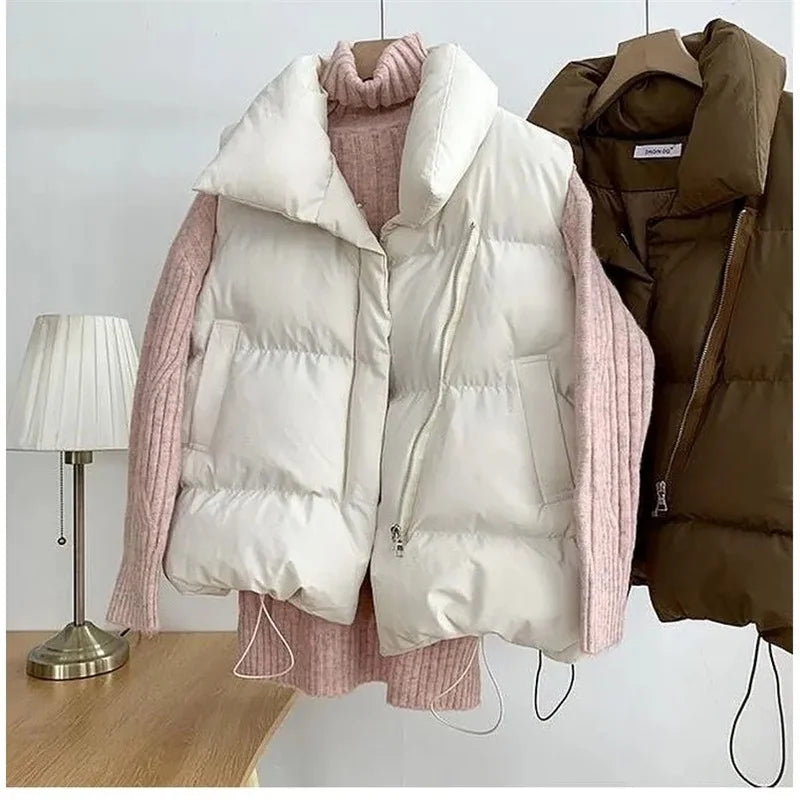 2024 New Winter Warm Cropped Vest Jackets for Women Fashion Sleeveless Stand Collar Zip Up Puffer Waistcoat Street Style Outwear LadyShow.Store