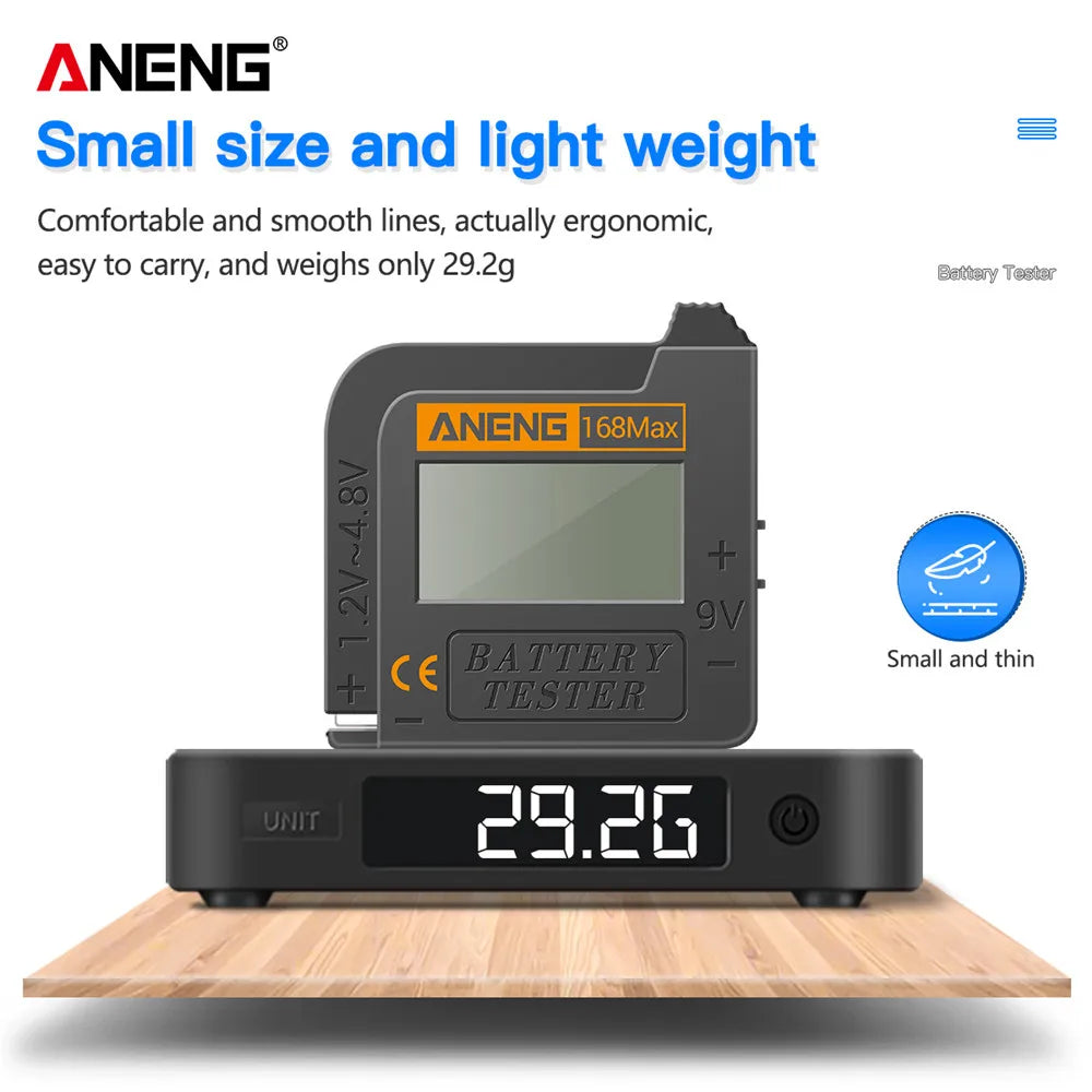 ANENG 168MAX Self Powered Digital LCD Battery Checker AA AAA C D 9V Button Cell 18650 Lithium Cell Voltage Capacity Test Tool Pi-Mart