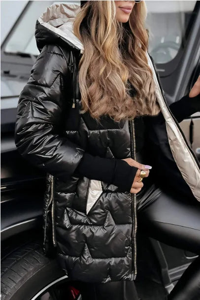 Parkas Coat Women Cotton Padded Jacket Hooded Outerwear Winter Thick Warm Pockets Zipper Puffer Windproof Mid Length Overcoat LadyShow.Store