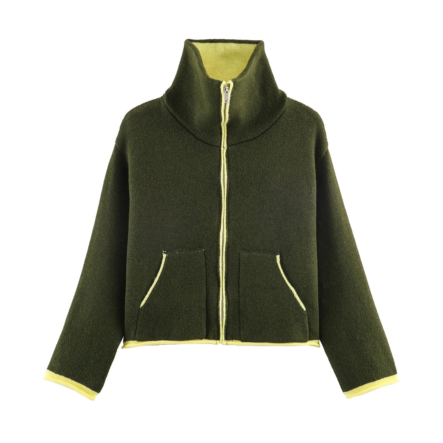 2025 Winter New Product Women's Lazy Style Loose Contrasting Color Decorative Layer Knitted Pilot Jacket Coat LadyShow.Store