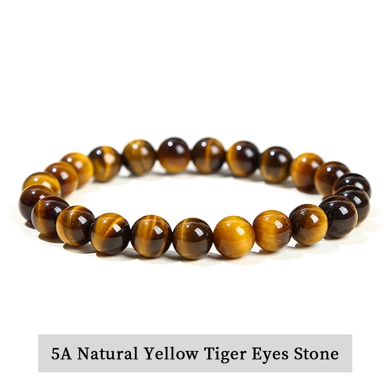 JD Natural Stone Beads Bracelet Amethyst Tiger Eye Crystal Quartz Agate Gem Beads Bangles Women Men Reiki Healling Jewelry Gift Pi-Mart