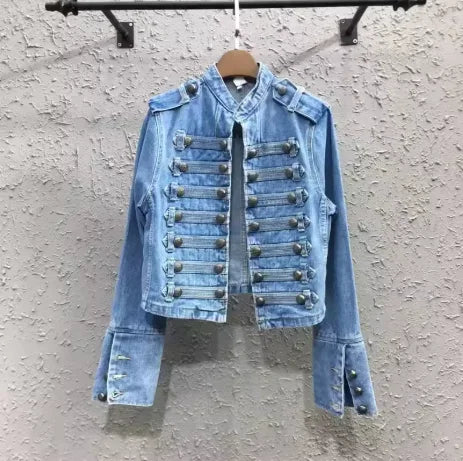 Streetwear Casual Loose Button Split Short Denim Jacket Women Fashion Spring Autumn 2026 Stand Collar Long Sleeve Jean Jacket LadyShow.Store