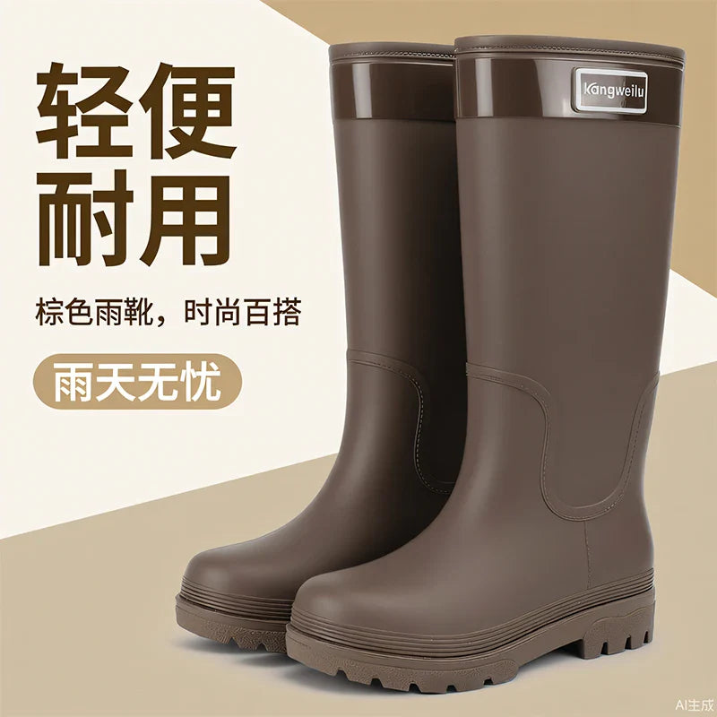 High-top rain boots, women's rain boots, lined adult outer wear, waterproof hiking boots, anti-slip shoes, durable sole LadyShow.Store