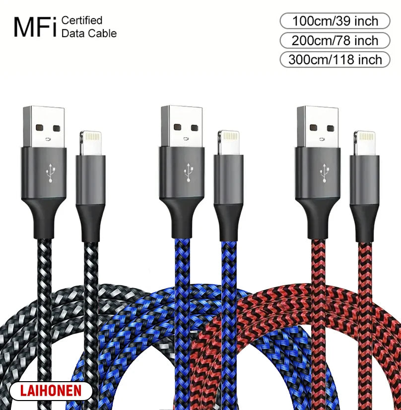 1M 2M 3M USB A To Lightning MFi Certified  Cable For iPhone 14 13 12 11 X XR Pro Max Fast Charging Cable Charger Data Wire Cord Pi-Mart