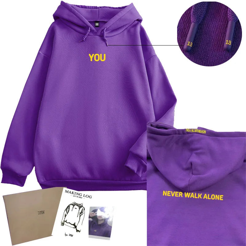 Kpop Original Hoodie Printed Seven With You 13 You Never Walk Alone Digital File Jimin Merch For Fans Card Purple Sweatshirt LadyShow.Store