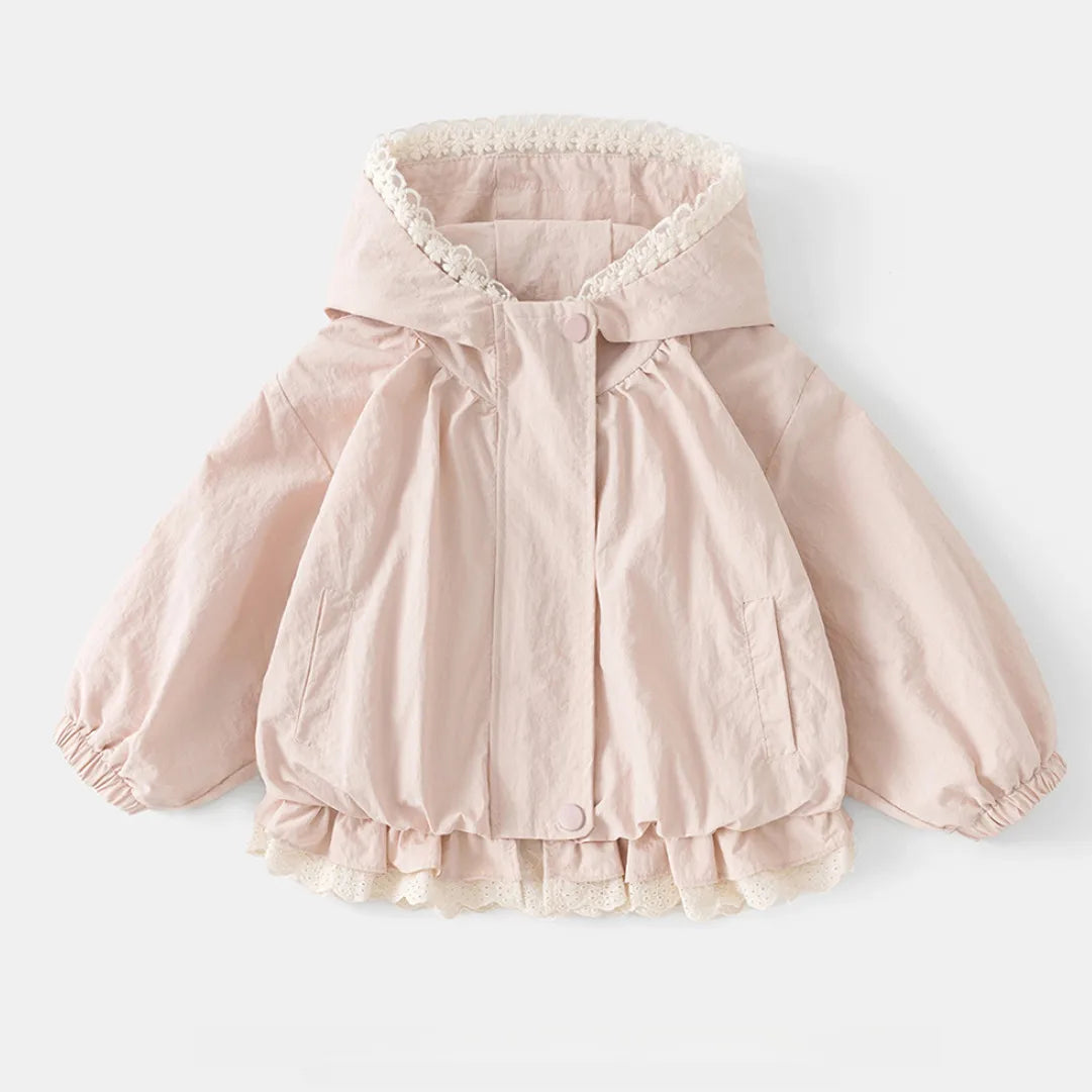 Baby girl coat Spring and Autumn new children's Korean version hooded zipper solid color jacket Pi-Mart