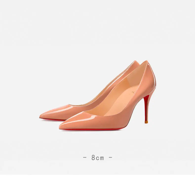 Women Heels Naked Color Women's Elegant High Heel Luxury Black Shoes Woman 2026 Red Shiny Bottoms Pointed Toe Party Ladies Women Pi-Mart