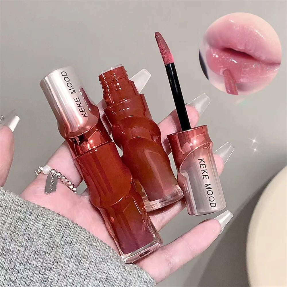 Crystal Nude Gray Glossy Lip Stain Mirror Korean Lip Glaze Sheer Nude Glitter Lip Tint Watery Shine Plumping Lipgloss Cosmetics Pi-Mart