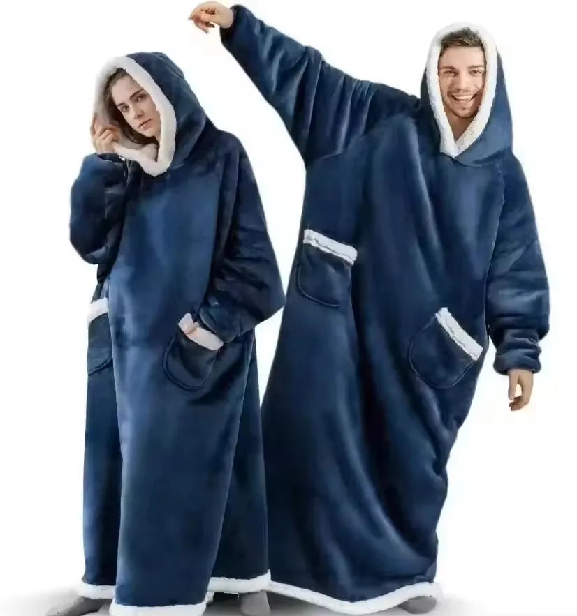 180cm Super Long Flannel Blanket Pyjamas with Sleeves Winter Hoodies Sweatshirt Women Men Pullover Fleece Giant Oversized Outdoo Pi-Mart