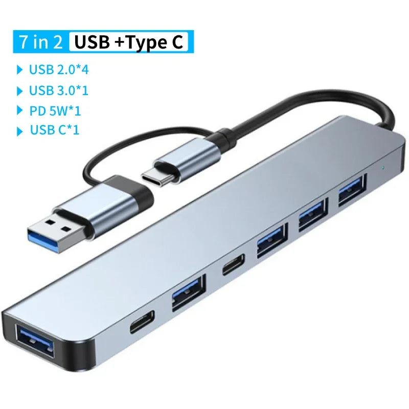 USB 3.0 Type C Adapter Docking Ststion USB 2.0 Port TF SD Card Reader Audio Output Multi-hub Splitter  for Macbook Pro Computer Pi-Mart