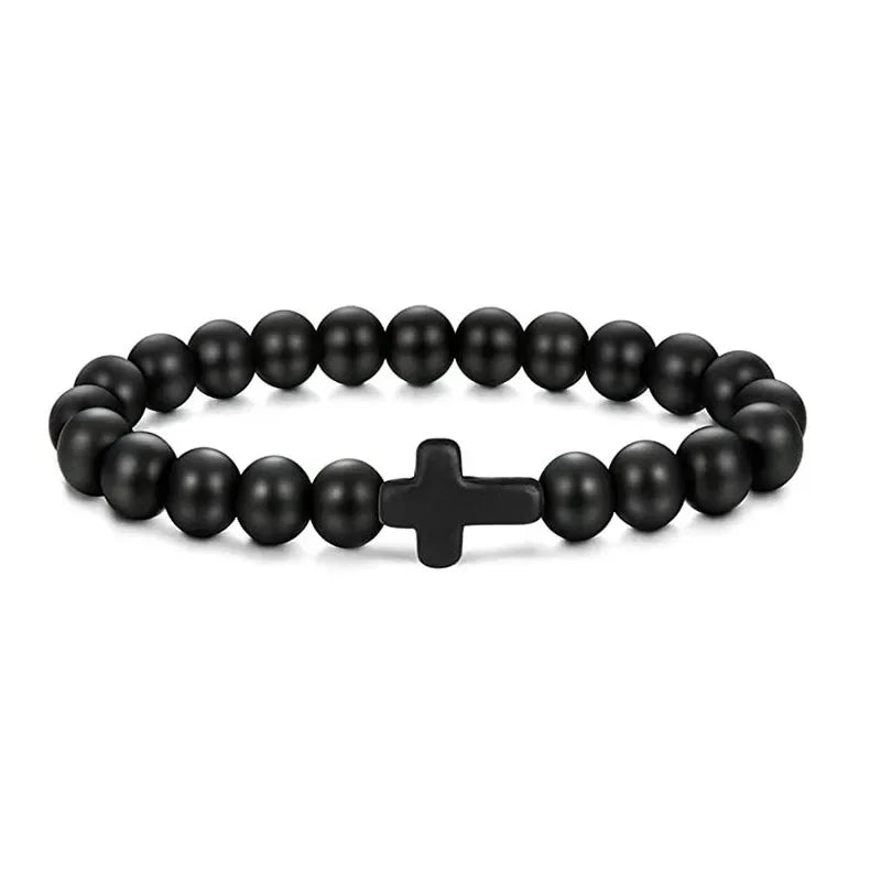 Prayer Men Natural Stone Wood Beads Rosary Hematite Cross Bracelets Onyx Meditation Bracelet Women Yoga Jewelry Homme Pulsera Pi-Mart