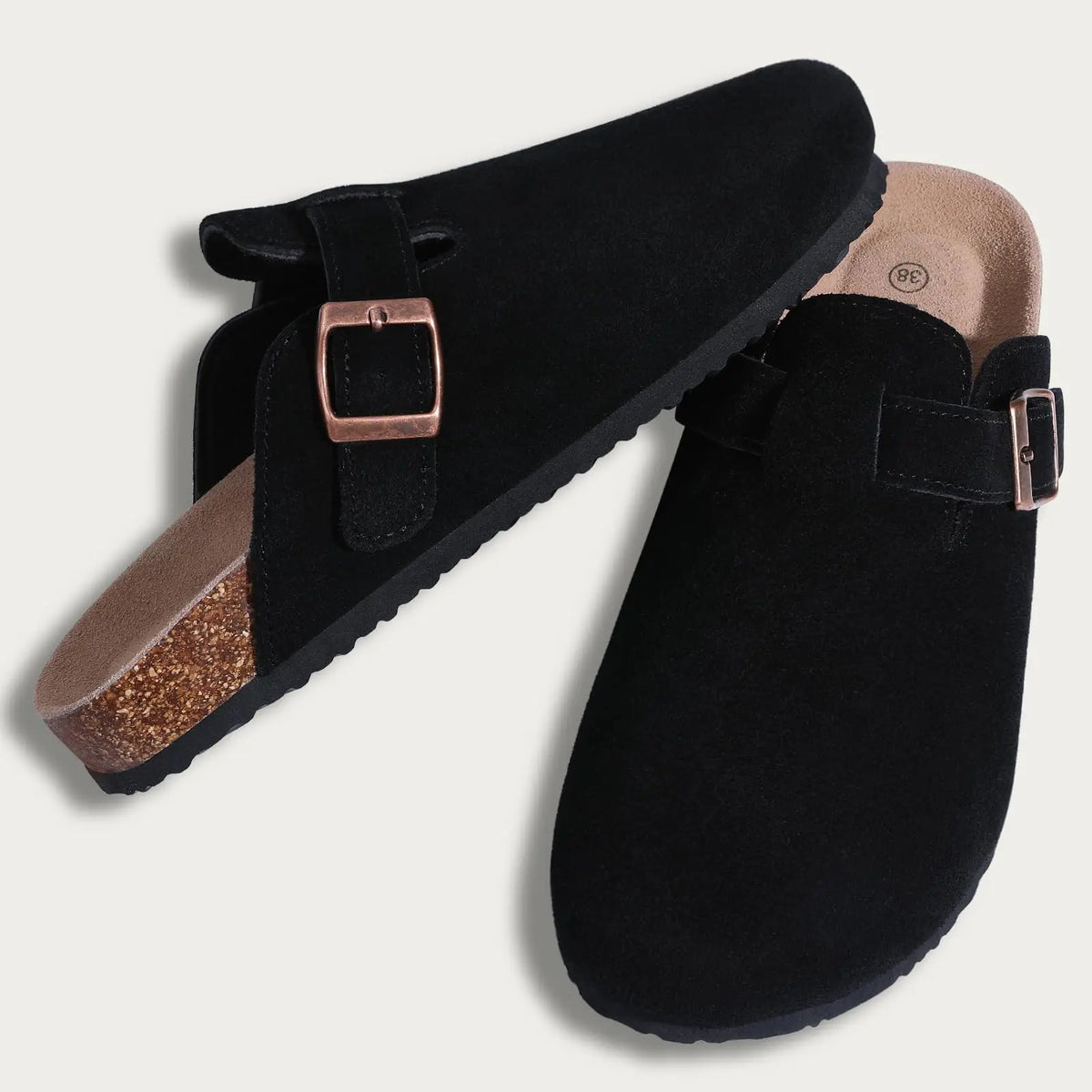 Comwarm Buckle Clogs For Women Men New Genuine Suede Clogs with Arch Support Soft Cork Footbed Mules Fashion Thick Beach Sandals Pi-Mart