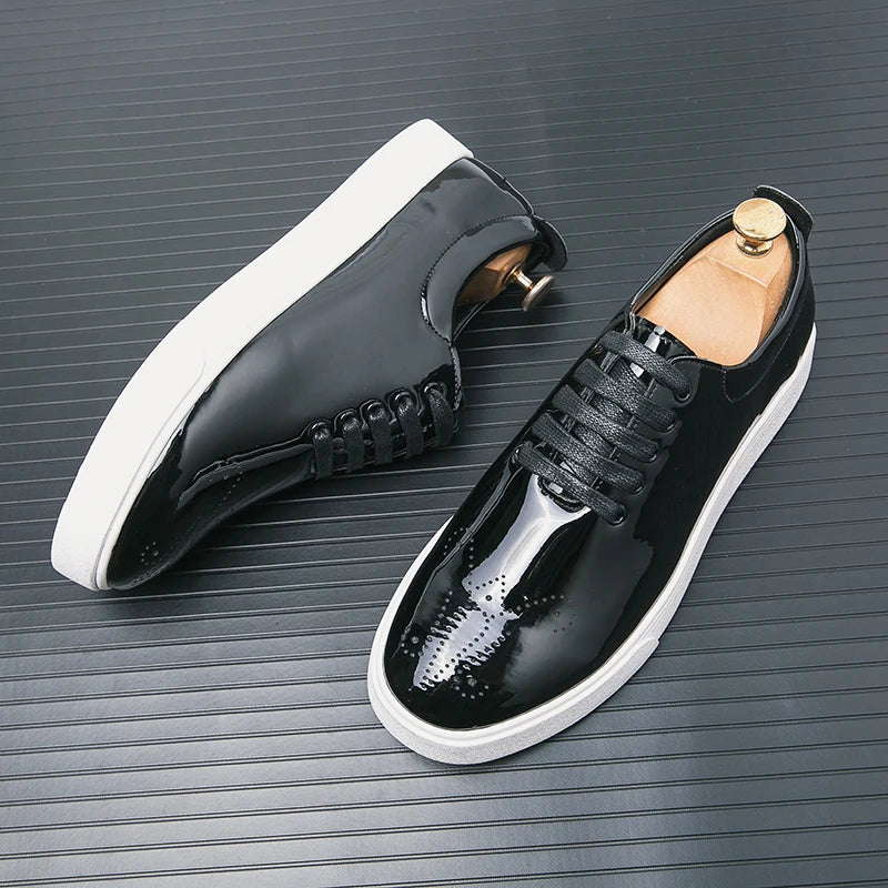 Spring Autumn Leather Shoes High Quality Patent Leather Casual Shoes Lace Up Sneakers Green Fashion Sole Designer Leather Shoes Pi-Mart