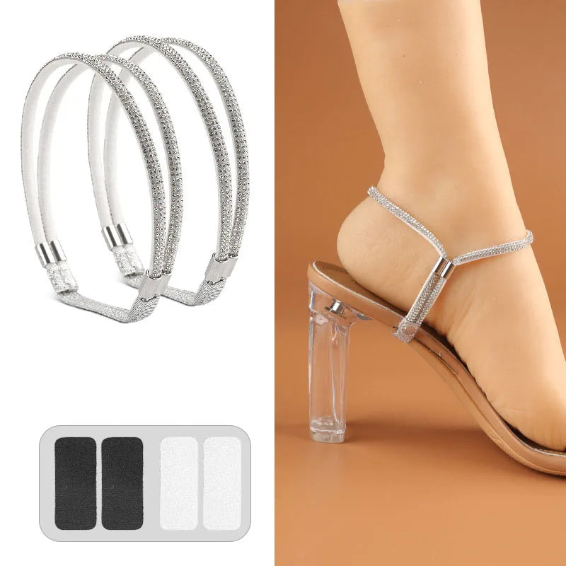 Rhinestone High Heels Shoes Band Anti-loose for Women Shoelaces Anti-drop Elastic Fixed Heel Laces shoe accessories LadyShow.Store