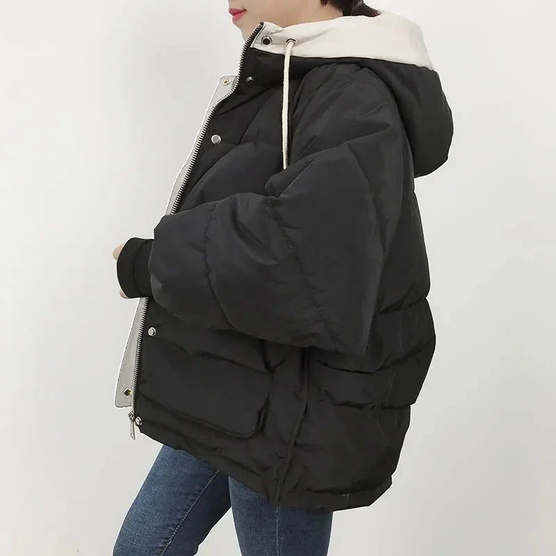 2024 Winter Korean Warm Female Puffer Coat Pocket Solid Parkas Padding Long Sleeve Thick New in Outerwears Hooded Women's Jacket LadyShow.Store