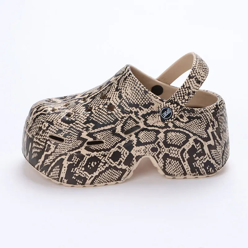 Leopard Thick Bottom Clogs for Women Closed Toe Chunky Platform Sandals Woman Summer 2023 Super High Wedge Heel Slippers Female LadyShow.Store